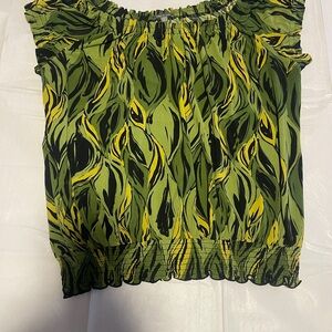 APT 9 Green/Black Blouson Knit Top "Off the shoulder” XL cruise vacation beach